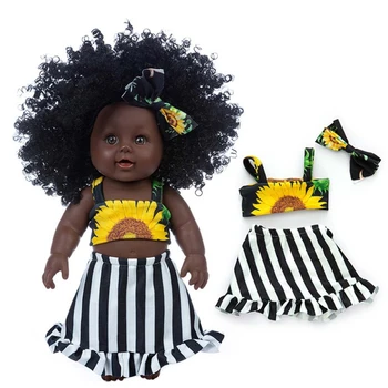30cm Modeliavimas Afrikos Garbanotas Lėlės Vinilo Juoda Oda Atgimimo Lėlė su Drabužiais