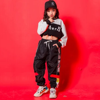Vaikų Hip-Hop Šokio Kostiumai Vaikams Mergaitėms Džiazo Gatvės Šokių Kostiumai, Kelnės, Palaidinukė Nustatyti Pramoginiai Dancewear Etape Apranga DQS353