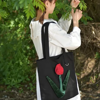 Vienos pečių moterų maišas 2021 stereo tulpių drobė maišelis