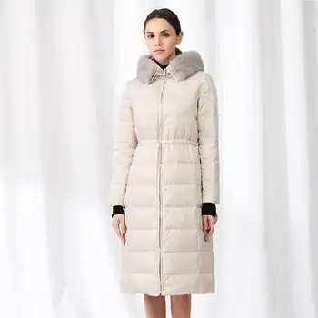 Naujas atvykimo nekilnojamojo audinės kailiniai paltai žąsų pūkų paltai Žiemos mados moterų buvo plonas, per kelio gobtuvu šiltą žąsų žemyn Parkas F1853