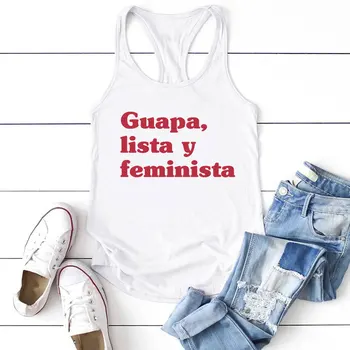 Moteris Marškinėliai Graphic Tee Marškinėliai Femme Viršūnes Guapa Lista Y Feminista Laišką, Print T-shirt Moterims trumpomis Rankovėmis Vasarą Laisvi Feminizmas