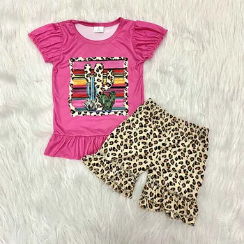 Nauji kūdikių, mergaičių drabužiai vaikams, vaikiška dėvėti vasaros komplektus vaikas drabužius laišką, print T-shirt+leopard kelnes, mergaitės, apranga