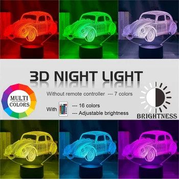 Akrilo 3d Lempos Automobilių Beetle Modelio, Spalvinga naktinė lempa Vaikams, Vaiku, Miegamojo Puošimas Baterija Led Šviesos Naktį
