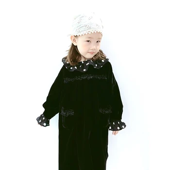 Imakokoni originalaus dizaino juodos spalvos šilko suknelė Japonijos ilgomis rankovėmis-line sijonas mergaitėms pavasarį ir rudenį 20443