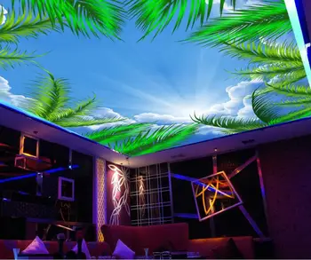 Kokoso medžių mėlynas dangus, saulės 3d lubų tapetai kambario dizaino namų tobulinimo lubų tapetai freskomis kambarys