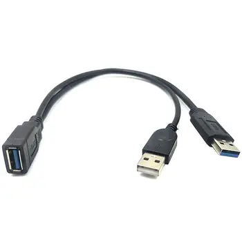 Black USB 3.0 Moterų Dual USB Male Extra Power Duomenų Y ilgiklis dėl Mobiliųjų 2.5 colių Kietojo Disko