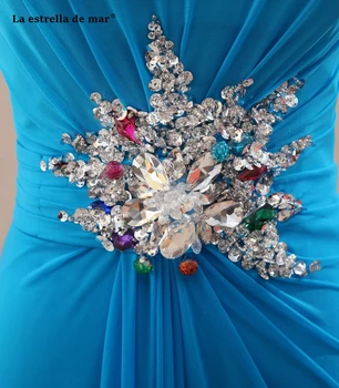 Vestido de madrinha de casamento longo naujas šifono vieną petį kristalų Linijos, turkis mėlyna bridesmaid dresses gana
