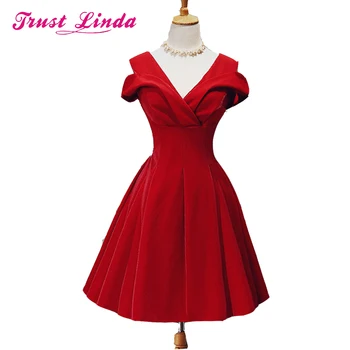 Nekilnojamojo mėginio Raudona giliai V-kaklo-line Bridesmaid Dresses naujas mados seksualus trumpą suknelę prom dresses pigiau Nuotakos suknelės, šaliai