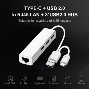 USB Hub 3.1 C Tipo, USB 2.0, A Tipo Multi 3 Port RJ45, USB 2.0 Adapteris Prijungtas Prie Kieto Disko/Telefonas/U Disko Atlikti Lengva Naudoti