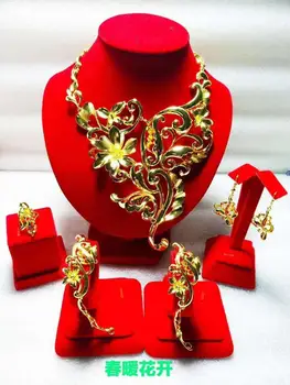 Yulaili Kinijos Dizaino Moterų Aukso spalvos Šimtai Gėlės Žydi Karoliai, Apyrankės Auskarai, Žiedas, Papuošalų Ekranas