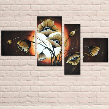 4 Skydelis Išskirtinį Amatų Sienos Menas Abstraktus Gėlių Dekoras Tapybos ant Drobės už Koridoriaus, Prieškambario Namų Puošybai Nuotrauką