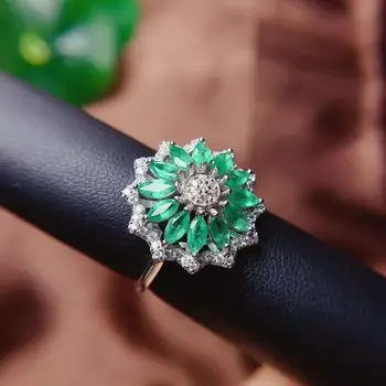 Jubiliejų žiedas Gamtos ir Nekilnojamojo smaragdas žiedas 925 sterlingas sidabro Bauda papuošalai vyrams arba moterims