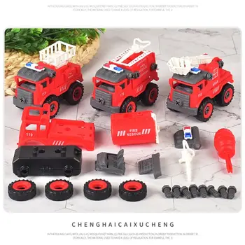 4pcs Statybos Žaislas Inžinerijos Automobilio Gaisro sunkvežimių Varžtas Statyti ir išnarstyti Puikiai tinka Vaikams, Berniukai