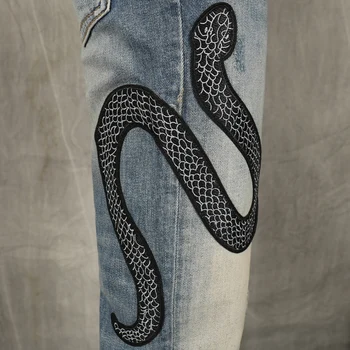 Streetwear Vyrų Džinsai Mados Aukštos Kokybės Elastinga Slim Fit Siuvinėjimo Dizaineris Kankina Džinsinio Punk Kelnės Hip-Hop Pieštuku Kelnės