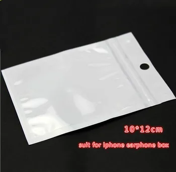12*10cm aišku+baltos baltos perlamutro universalus paketą, saugojimo, pakavimo krepšys mažmeninės Užtrauktukas plastiko PP OPP Polifoninis krepšys, skirtas iphone ausinės dėžutė