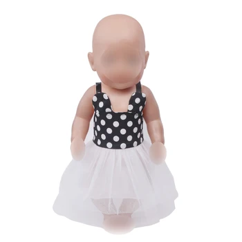 Lėlės drabužių polka dot juoda suknelė tinka 43 cm baby doll ir 18 colių Mergina lėlės drabužių priedai f574