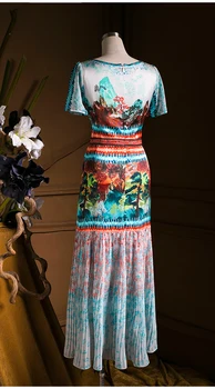 Prekės Aukščiausios Kokybės Kinijos Suknelė 2021 M. Vasarą Moterys Derliaus Tapyba Spausdinti Trumpas Rankovės Kulkšnies Ilgio Plisuotos Suknelė Prabangos Ponios,