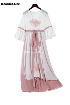 2021 pagerėjo mergaitės dėvėti hanfu suknelė senovės pasakų trumpas rankovės siuvinėjimas moterų suknelė azijos suknelė japonijos drabužius