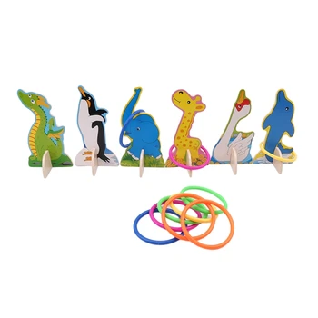 Medinė Dėlionė Animacinių filmų Gyvūnų Žiedas Žaidimas, Tėvų-vaikų Interaktyvus Žaislas Lauke, Vaikų Juokinga Mėtymo linijos Naujas