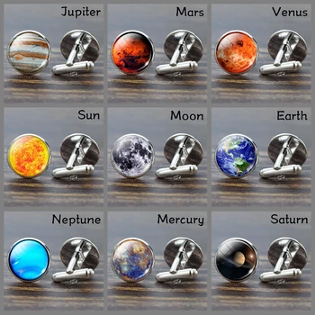 Pilnas Mėnulis Saulės Sistemos Planetos Vyrų Rankogalių Segtukai Nustatyti, Stiklo Galaxy Ūkas Žemės, Saulės Ir Jupiterio Kostiumas Marškinių Rankogalių Segtukai Dovana Dropshipping
