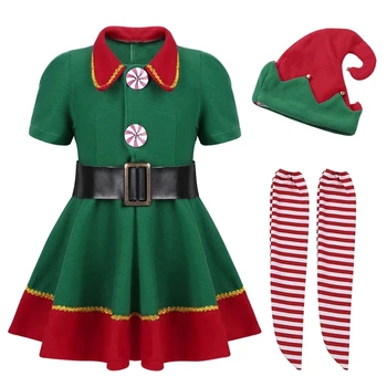 2021 žalia Elf Mergina kalėdų Kostiumas Festivalis Santa Sąlyga Mergaitėms Naujųjų Metų chilren drabužių Fancy Dress Kalėdos Šalis Suknelė Rinkinys