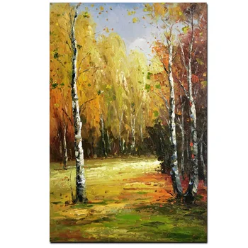 Impresionistų rudens medžiai su aukso lapai rankomis dažyti kraštovaizdžio naftos tapyba ant drobės vertikalus 60x90cm neįrėminti
