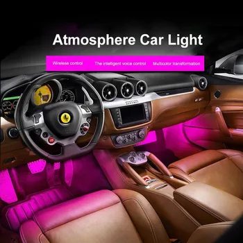4pcs Automobilių RGB LED Juostelės USB Prievado Interjero Šviesiai Raudonos, mėlynos Spalvotų Muzikos Atmosferą Garso Active Funkcija LED Juostos, LED Apšvietimas