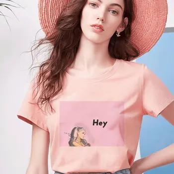 Vasaros Ariana Grande Spausdinti Marškinėliai Moterims Harajuku Mados 90-ųjų Hip-Hop Trumpas Rankovės Ullzang marškinėliai Pink Viršūnes Tee Moterų Drabužiai