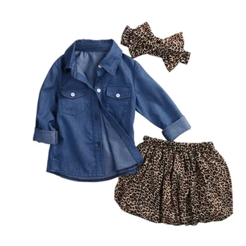 2020 m Cute Drabužiai Mergaitėms Bamblys Vaikai Džinsinio Viršūnes+Leopard Culotte Sijonas, Komplektai, Vaikams Mergina Vasaros Drabužių 3PCS Rinkinys