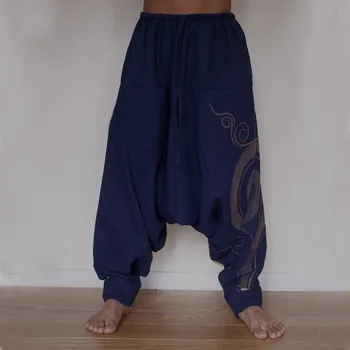 Tradicinių Spaudinių Tailando Kalvos Gentis Audinio Vyrų Haremas Kelnės su Kulkšnies Dirželiai Viduramžių Stiliaus Mens Derliaus Prarasti Baggy Pants Cosp