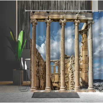 Kraštovaizdžio Architektūros Vonios Užuolaidos Graikija Romėnų Kolonos Šiaurės Stiliaus Pastatas, Koridorius, Vonios Kambarys Dušo Užuolaidos Dekoratyvinis