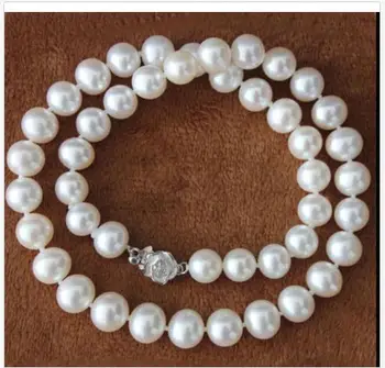 Klasikinis 9-10mm pietų jūros apvalios baltos perlų vėrinį 18inch 925s