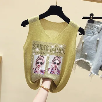 Tarpvalstybinės karšto gręžimo berankoviai marškinėliai dėvėti moterų 2020 naujas plonas šalikas mergaitėms spausdinti ryškios šilko, megzti liemenė