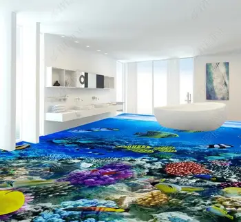 Pasirinktinis namų interjero 3d grindys Atogrąžų žuvis, povandeninis pasaulis gyvenamojo kambario, miegamojo, vaikų tapetai lipni pvc grindų