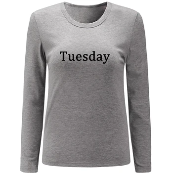Pirmadienis antradienis trečiadienis ketvirtadienis penktadienis šeštadienis sekmadienis Gatvės Juoda Dizainas Moterų Lady Spausdinti ilgomis rankovėmis T-Shirt Grafinis Tee