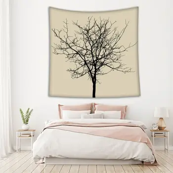 Gobelenas Medžių Šakos, Lapai be Siluetas Rudenį Dienų Kaimo Gamtos Tema Juoda ir Smėlio spalvos Nuotrauka Išspausdinta