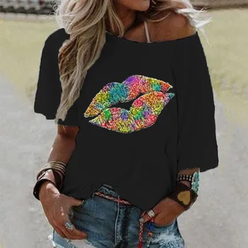 Plus Size 5XL 2020 m. Rudens Mados Viršūnes Moterų Pusė Rankovėmis Apvalios Kaklo Negabaritinių marškinėliai Grynos Spalvos Atspausdintas Estetinės Drabužiai