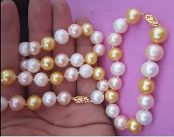 Pardavimo Papuošalai>>> AAAA++ 10-11 mm realus fizinis pietų jūros spalvotų perlų karoliai, apyrankės 14k18i