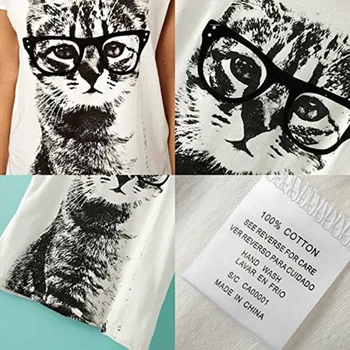 Moterų Medvilnės Atsitiktinis Kvėpuojantis Patogus Minkštas Laukinių Paprasta O-Kaklo Trumpomis Rankovėmis Marškiniai Lovely Cat Spausdinti Kietas T-Shirt