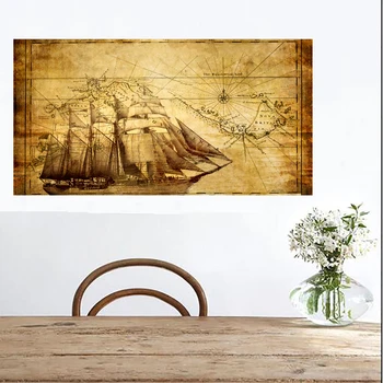 Šiuolaikinės Drobė Spausdina Jūrų Laivu Saulėlydžio Tapybos Paplūdimio Žemėlapiai, plakatai šiaurės berniukai dovanos, namų Decoracion Sienos Nuotrauka už Kambarį