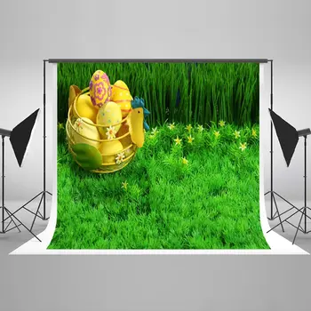Linksmų Velykų Spalvinga Kiaušiniai Žalios Žolės fone poliesterio arba Vinilo audiniu Aukštos kokybės Kompiuteris spausdinti sienos foto fonas