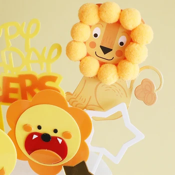 Paprastas popierius animacinių filmų gyvūnų mažas liūtas torto viršų skrybėlę apdailos birthday happy šalies šalies vaikų gimtadienio apdailos reikmenys