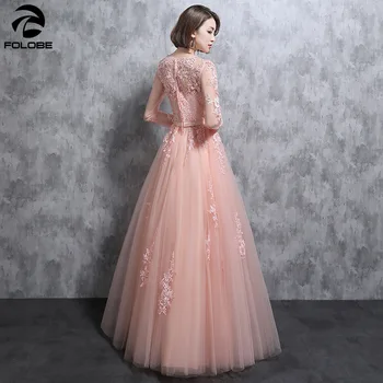 Karšto 2020 Ilgomis Rankovėmis Bridesmaid Dresses O-Kaklo Nėrinių Aplikacijos Tiulio Pearl Pink Matyti Per Brides Tarnaitė Garbės Suknelės