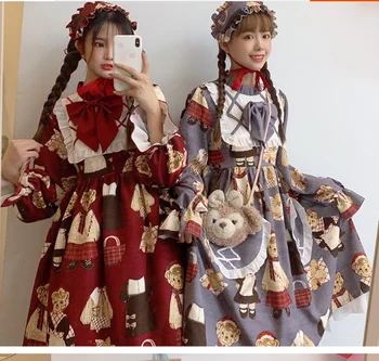 Mažai lokys spausdinimo lolita kawaii girl Japonijos Saldus suknelė Lolita op gražių nėrinių loli arbatėlė palace bowknot mielas suknelė