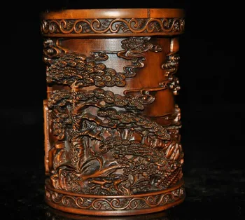 Vestuvių dekoravimas Kinija Boxwood medžio Drožė erelio Statula dinastijos kaligrafijos Teptuku puodą pieštuku vaza