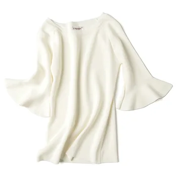 2020 metų Vasaros Naują Atvykimo O Kaklo Megzti marškinėliai Blyksnius Rankovės Ledo Šilkiniai Moterų Tees 6 Spalvų korėjos Stiliaus Moteris Balta