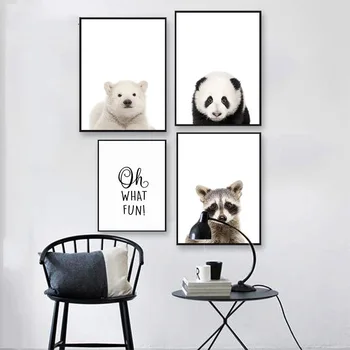 Darželio Drobė Sienos Meno Mielas Panda Bear Gyvūnų, Plakatų ir grafikos Šiaurės Tapybos Paveikslų Vaikams, Vaiko Kambario Dekoro