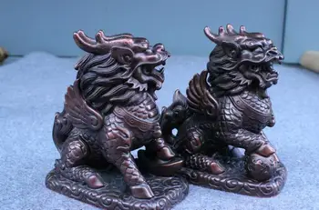 Nemokamas pristatymas Kinijos Feng Shur Vaiskiai Raudonos Bronzos Blogis Kazkoks Šuo Liūtas, Drakonas Kirin kylin Statula Pora greitai 15cm