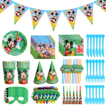 Disney Mickey Mouse Laimingas Gimtadienio Dekoracijas, Vienkartiniai Indai, Nustatyti Popieriaus Šiaudų Plokštės Vaikai Naudai Baby Shower Prekes