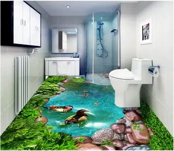WDBH Pasirinktinius nuotraukų 3d PVC grindys lipnios nuotrauką Žalia žolė akmenimis baseinas karosas kambario 3d sienų freskomis tapetai